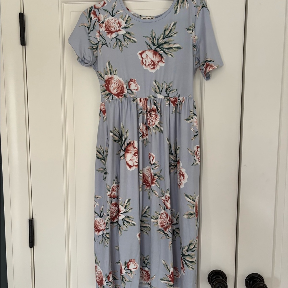 JessaKae Light Blue Floral Midi Dress